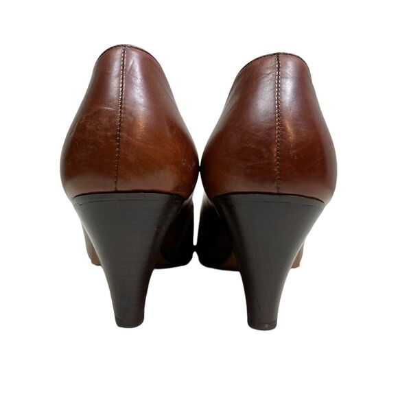 Johnston & Murphy Womens Pump Heel Leather Peep Toe Brown Sz 8.5AA Made in Italy - Picture 2 of 9